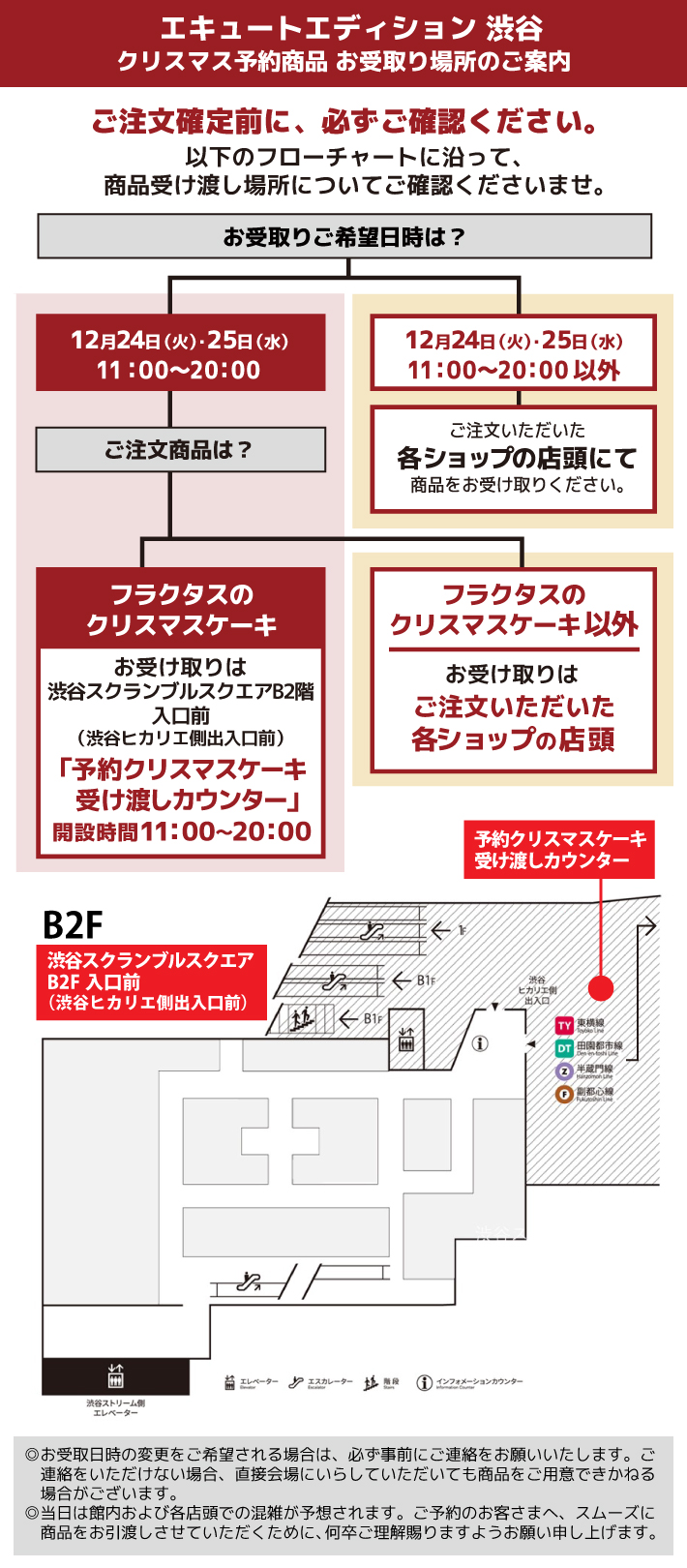 エキュートエディション渋谷 クリスマスケーキふけ取り場所